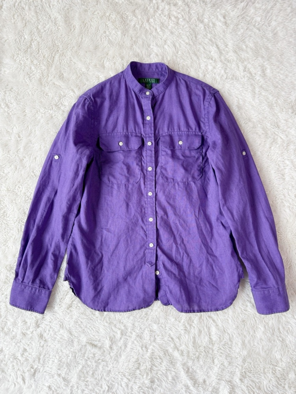 Lauren Ralph Lauren Woman Purple 100% Linen Button Down Long Sleeve XS Classic